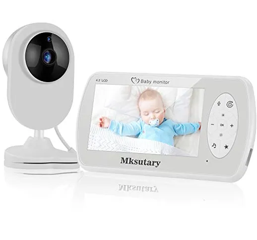 Baby Monitor, Videocamera Babyphone 2000mAh con VOX Visione Notturna Visione di Temperatur...