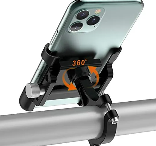 TEUEN Porta Telefono Bicicletta Alluminio Supporto Smartphone Bici Universale 360 Rotazion...