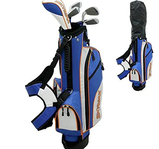 SkyMax Junior Set Borsa da Golf con 6 Mazze Blu-Bianco Golf Caddybag Kids Set 6-9 RH con 4...
