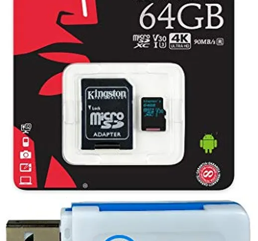 Kingston 64GB SDXC Micro Canvas Go! Memory Card and Adapter Works with GoPro Hero 7 Black,...