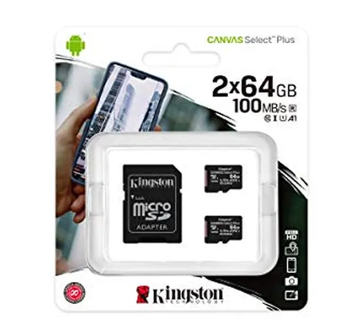 Kingston Canvas Select Plus SDCS2/64GB-2P1A Scheda microSD Classe 10, Multipack con 2 Sche...