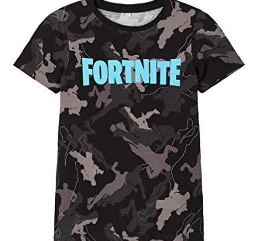 Name It Nkmfortnite Grey SS Top Box LIC T-Shirt, Nero, 134 cm-140 cm Bambino