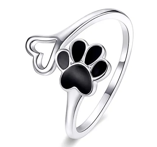 Qings Anelli per Zampe di Animali Domestici in Argento Sterling 925, Anello da Dito Regola...