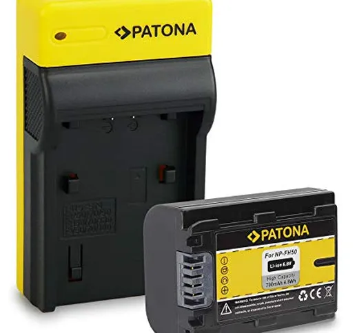 PATONA Batteria NP-FH50 con Slim Caricatore Compatibile con Sony NP-FH60 NP-FH70 NP-FH100...