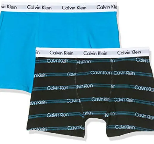 Calvin Klein 2pk Trunks Boxer, Blu (1BlueJewelGlitchStripe/1BlueJewel 0G6), 164 (Taglia Pr...