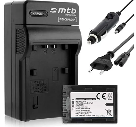 Batteria + Caricabatteria (Auto/Corrente) compatibile con Sony NP-FH70 / DCR-SX50, SX60. /...