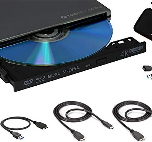 techPulse120 - Masterizzatore esterno UltraHD UHD 4k 3D M-DISC BDXL HDR10 100GB USB 3.0 &...
