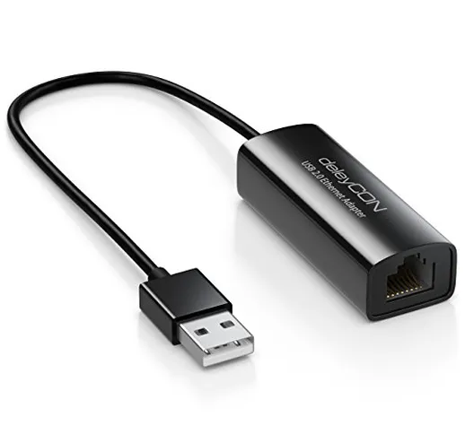 deleyCON Adattatore LAN USB 2.0 Adattatore di Rete Gigabit Ethernet 100Mbit da USB A a RJ4...