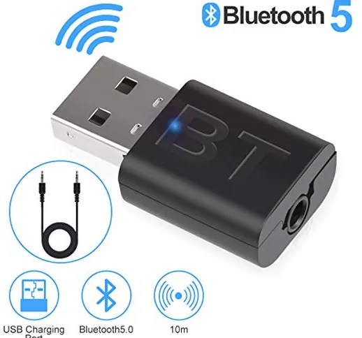 Adattatore USB Bluetooth 5.0 Dongle Bluetooth trasmettitore Ricevitore per PC Portatile De...