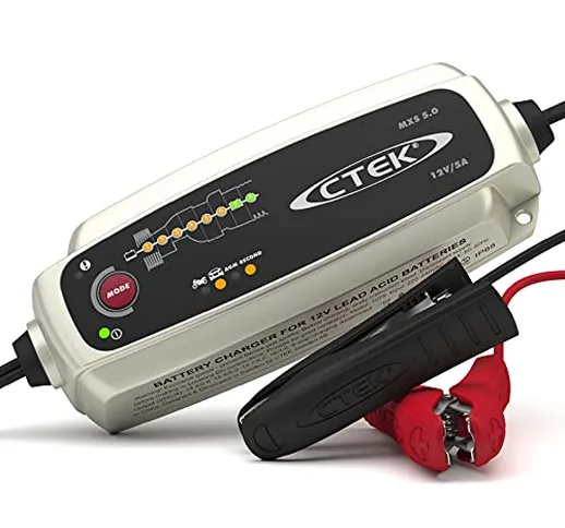 CTEK MXS 5.0, Caricabatterie 12V 5A, con Compensazione della Temperatura Integrata, Carica...