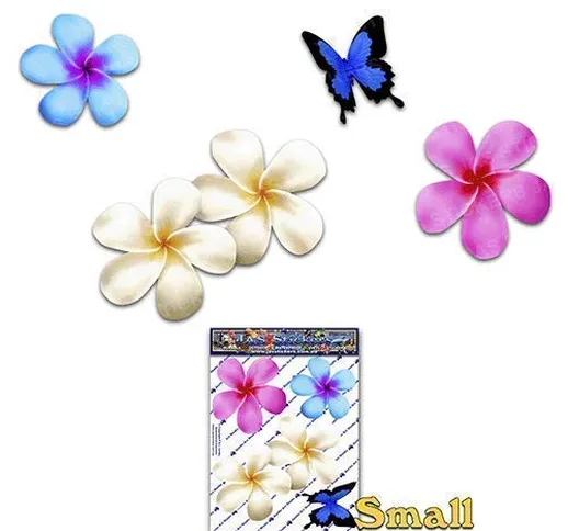 Fiore frangipani plumeria multicolore doppio + farfalla adesivi auto autoadesivi - ST00024...