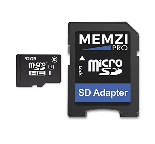 MEMZI PRO - Scheda di memoria micro SDHC da 32 GB, classe 10, 90 MB/s, con adattatore SD,...
