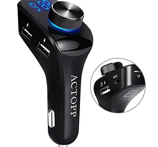 ACTOPP - Trasmettitore FM Bluetooth con caricatore per auto, 5 V/2,1 A, lettore mp3 wirele...