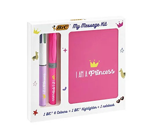 BIC My Message Kit I Am a Princess - Set Di Cancelleria Con 1 Penna A Sfera BIC 4 Colours,...