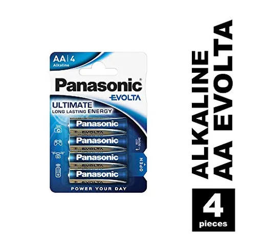Panasonic Batterie Stilo AA Evolta, Blister 4, Blu