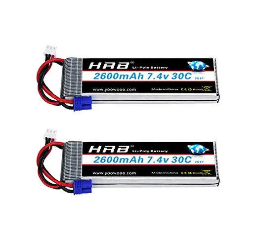 HRB 2S Lipo Batteria 7.4V 30C 2600mAh con Connettore a EC2 RC Batteria per RC Helicopter R...