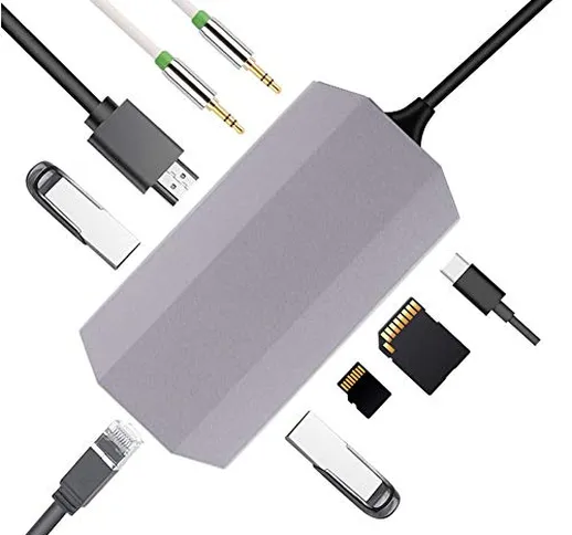 USB C Hub, USB C Adapter, USB 3.1 Type-C 9 in 1 Tipo C Adapter Docking Station HUB Convert...
