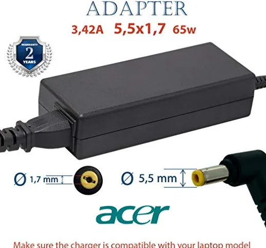 Caricatore Portatile Acer 19v 3.42A 65w | Alimentatore Universale PC Acer Caricabatterie |...