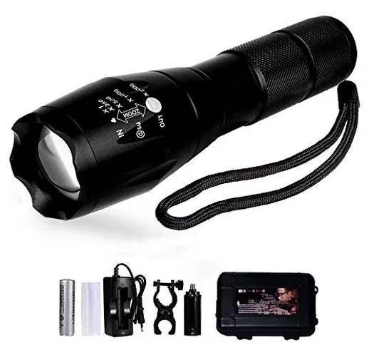 Torcia LED, Ultra Luminoso 1200 LM, Torcia Impermeabile Ricaricabile Tascabile Militare co...