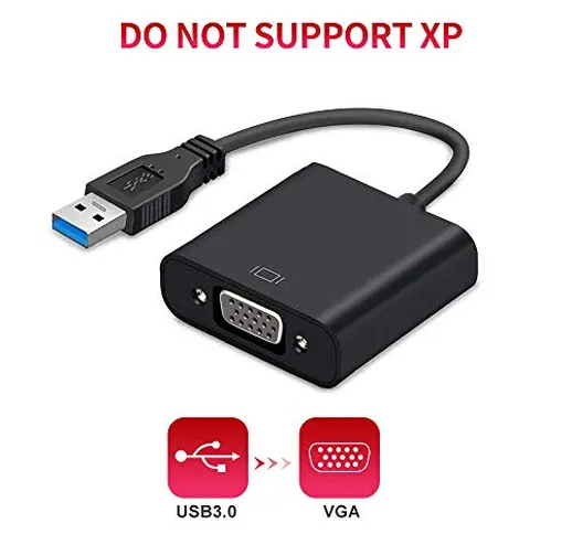 Jiqu USB 3.0 a VGA, USB a VGA Video Adattatore convertitore, Multi Monitor, Display Cavo A...
