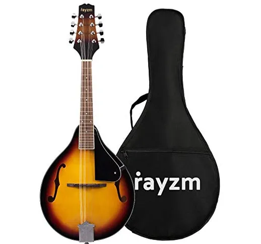 Rayzm Mandolino bluegrass tradizionale di colore sunburst con borsa imbottita per il trasp...