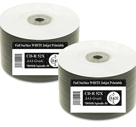 Ritek 100 Genuine OEM Full Face inkjet Printable Blank dischi CD CD-R 52 x 700 MB 80 min S...