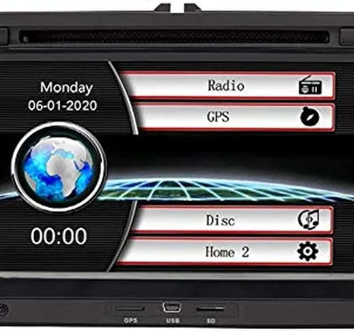 Eunavi, autoradio 2 Din con navigatore GPS, schermo 7", lettore DVD, Bluetooth; scheda di...