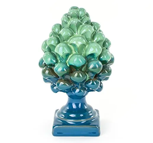 Ceramiche Azzaro & Romano Caltagirone Pigna Bicolore Blu e Verde H cm 14 in Ceramica Fatta...