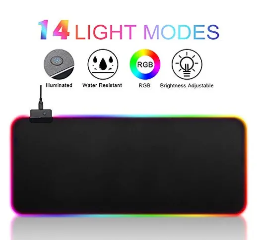 FAGORY Tappetino Mouse Gaming 14 RGB Effetti Luce Extra Grande XXL Mouse Pad, Resistente a...