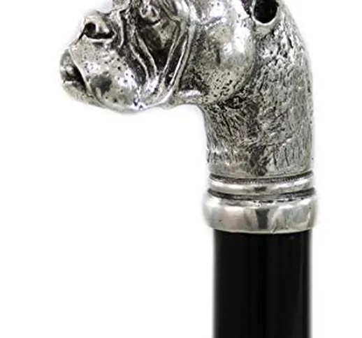 Bastoni da passeggio cane bulldog in peltro e legno elegante colore argento vintage per uo...