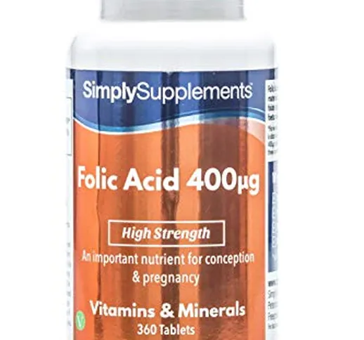 Acido Folico 400 mcg - 360 compresse - Adatto ai vegani - 1 anno di trattamento - SimplySu...