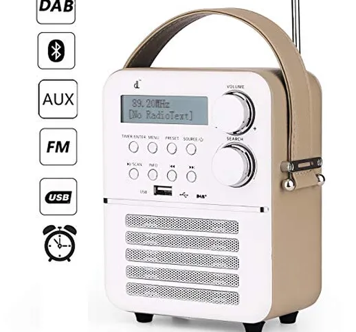 Mini dl Radio Digitale DAB e FM, Bluetooth e USB Play, Funzione Timer e set Sveglia con Ba...