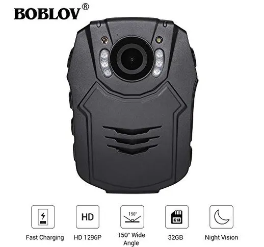 Boblov Fotocamera del Corpo di Polizia HD 1296P 32GB DVR Tasca Visione Notturna IR 32MP