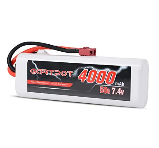 GARTPOT Lipo 2S RC Batteria 4000 mAh 50 C 7,4 V LiPo Batteria rigida con Deans T-Plug per...