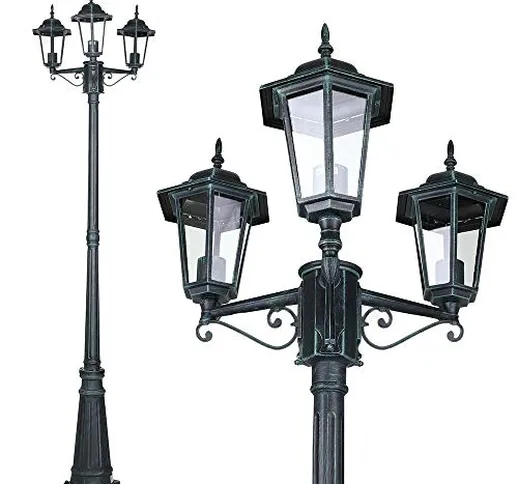 Bakaji Lampione Vittoriano Classico da Giardino in Alluminio e Vetro Lampada Lanterna Esag...