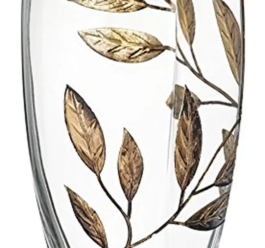 Anna's Exclusive Decor - Vaso in vetro soffiato a mano, decorato con foglie sabbiate e dip...
