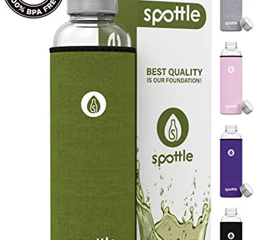 Spottle - Borraccia in vetro da 1 l, con custodia in neoprene, 500 o 1000 ml, con custodia...