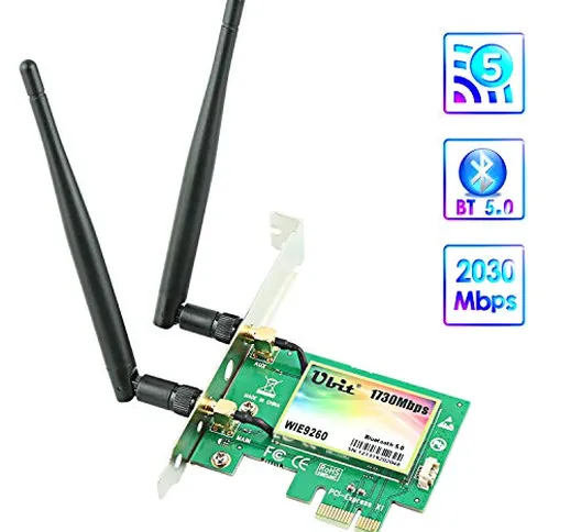 Ubit Scheda WiFi Gigabit, Wireless-AC 9260 Dual Band 2030 Mbps (5G-1730 Mbps / 2.4G-300 Mb...