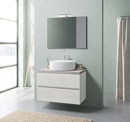 Kiamami Valentina MOBILE SOTTOLAVABO SOSPESO 80CM ROVERE BIANCO E BETON, LAVABO ARREDO | E...