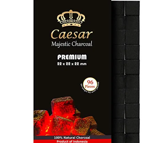Caesar Premium - Carbone per narghilè, 1 kg, 100% in noce di cocco, 96 dadi, 2,2 cm