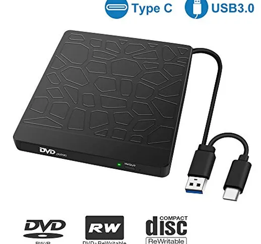 Wimaha Masterizzatore CD Dvd Esterno unità Dvd Esterna USB 3.0 Tipo-C Dual Port,External D...