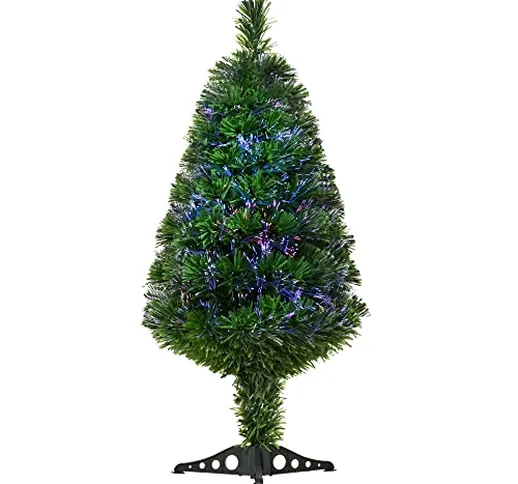 HOMCOM Albero di Natale a Fibre Ottiche 90cm con 90 Folti Rami in PVC, Decorazione di Nata...