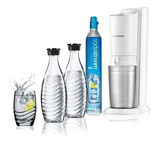 Sodastream Gasatore D'Acqua Frizzante Crystal Mega Pack, 2 Bottiglie di Vetro e 1 Cilindro...