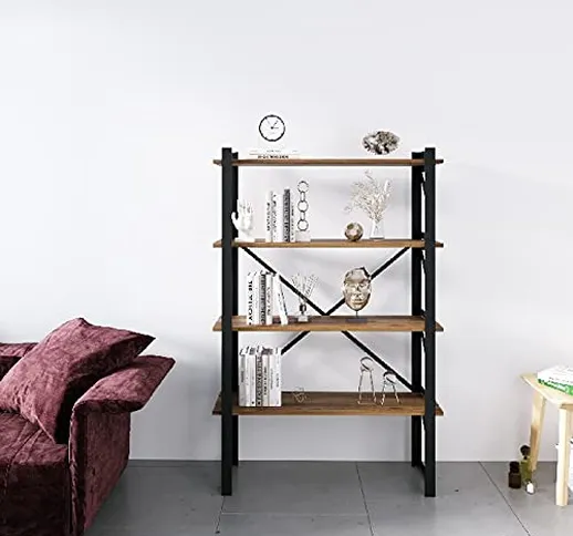 Homemania Libreria Line, Metallo, 90 x 35 x 150 cm, Nero, Legno, 90 x 35 x 150