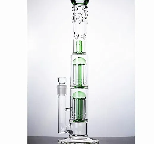 Vetro Doppio Albero Bongs Bong 18mm Bowl Cupola Macchinetta Per Waterpipe 16" Alto (Verde)