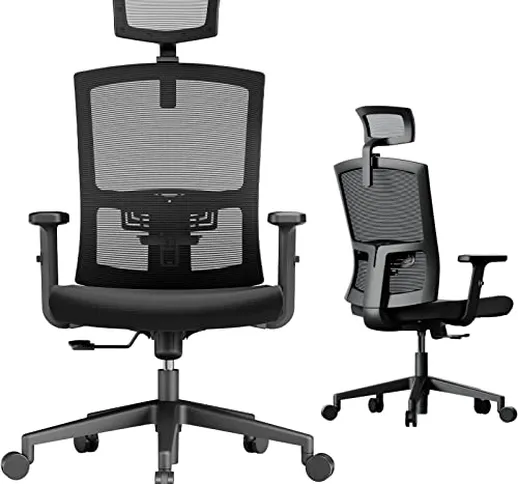 NOBLEWELL Sedia da ufficio Sedia ergonomica in rete, sedia da scrivania con funzione oscil...
