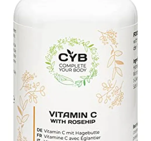 CYB Vitamin C + Rosa Canina - 500 mg di Vitamina C e 30 mg di Polvere di Rosa Canina - Veg...
