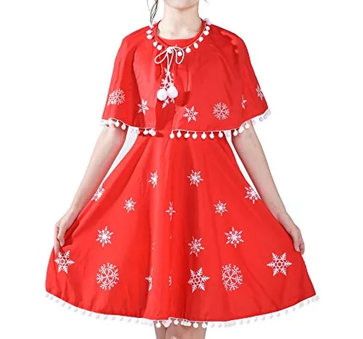 Sunny Fashion Vestito Bambina Rosso Mantellina Mantello Natale Anno Vacanza Festa 12 Anni