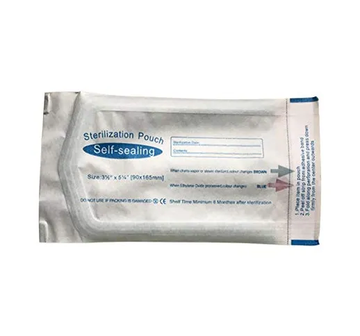 Woqook 200 sacchetti per sterilizzazione dentale autosigillanti (90 x 260 mm)