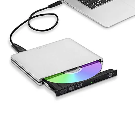 TPfeel Unità CD DVD esterna, in alluminio USB 3.0 Lightscribe masterizzatore DVD Tipo-C po...